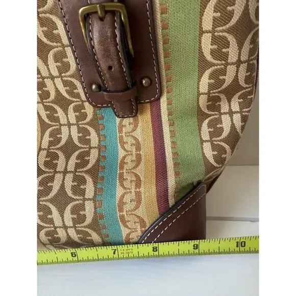 Fossil Striped Canvas Handbag Leather Trim Handles Shoulder Strap 9x7”​ - Picture 5 of 12